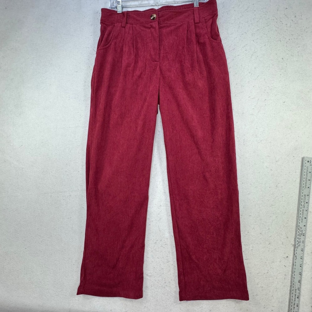 Halara Corduroy Pants Womens L Wine High Waisted Pleated Straight Leg Casual NEW